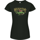 Santa T-Rex Drink Eat Merry Funny Christmas Womens Petite Cut T-Shirt Black