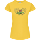 Santa T-Rex Drink Eat Merry Funny Christmas Womens Petite Cut T-Shirt Yellow