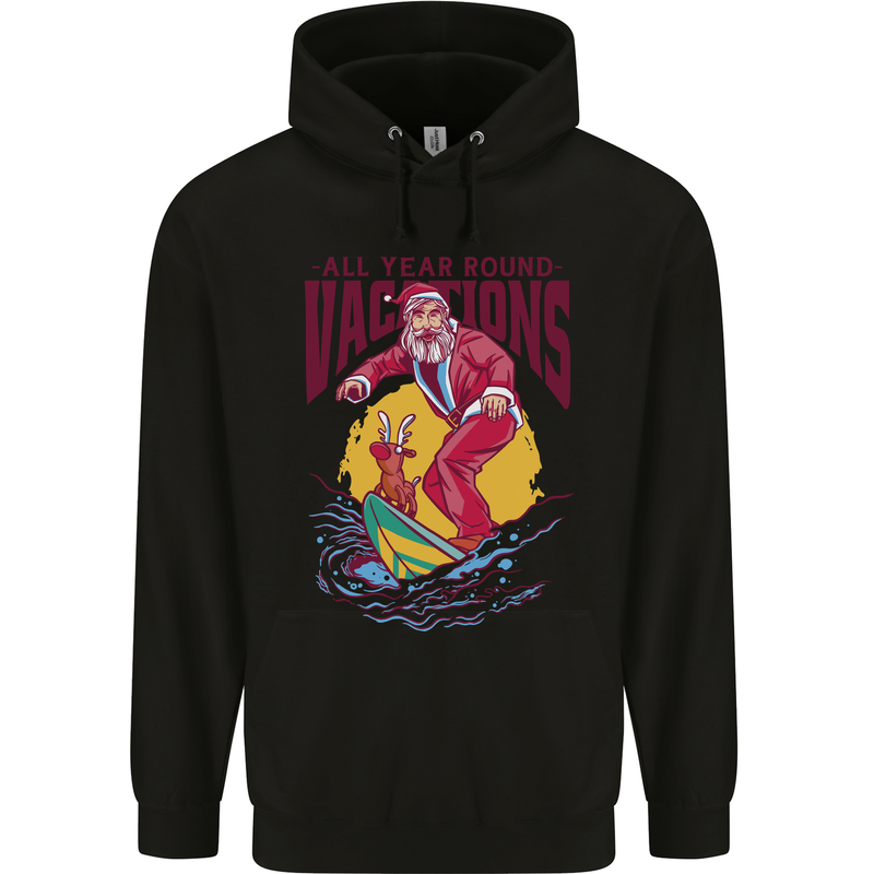 Santa Vacations Funny Christmas Surfer Surfing Childrens Kids Hoodie Black