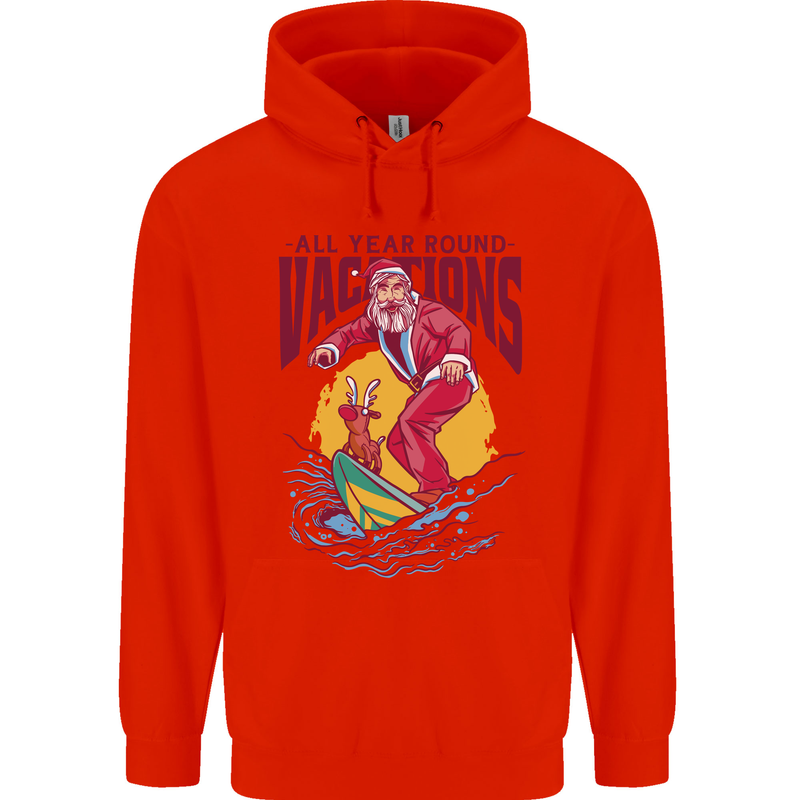 Santa Vacations Funny Christmas Surfer Surfing Childrens Kids Hoodie Bright Red
