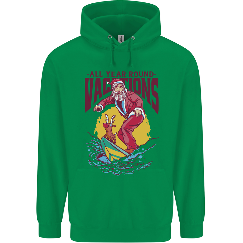 Santa Vacations Funny Christmas Surfer Surfing Childrens Kids Hoodie Irish Green