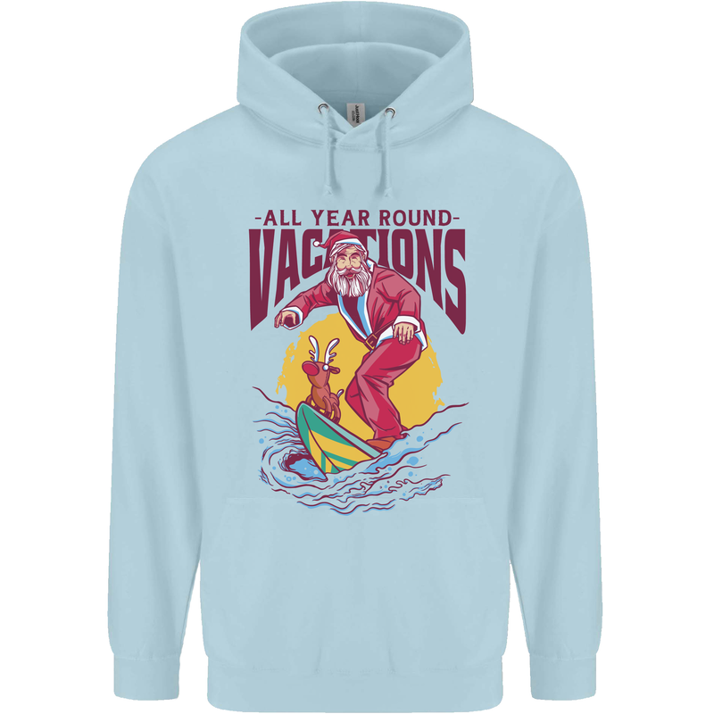 Santa Vacations Funny Christmas Surfer Surfing Childrens Kids Hoodie Light Blue