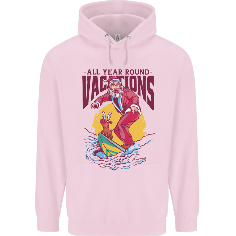 Santa Vacations Funny Christmas Surfer Surfing Childrens Kids Hoodie Light Pink