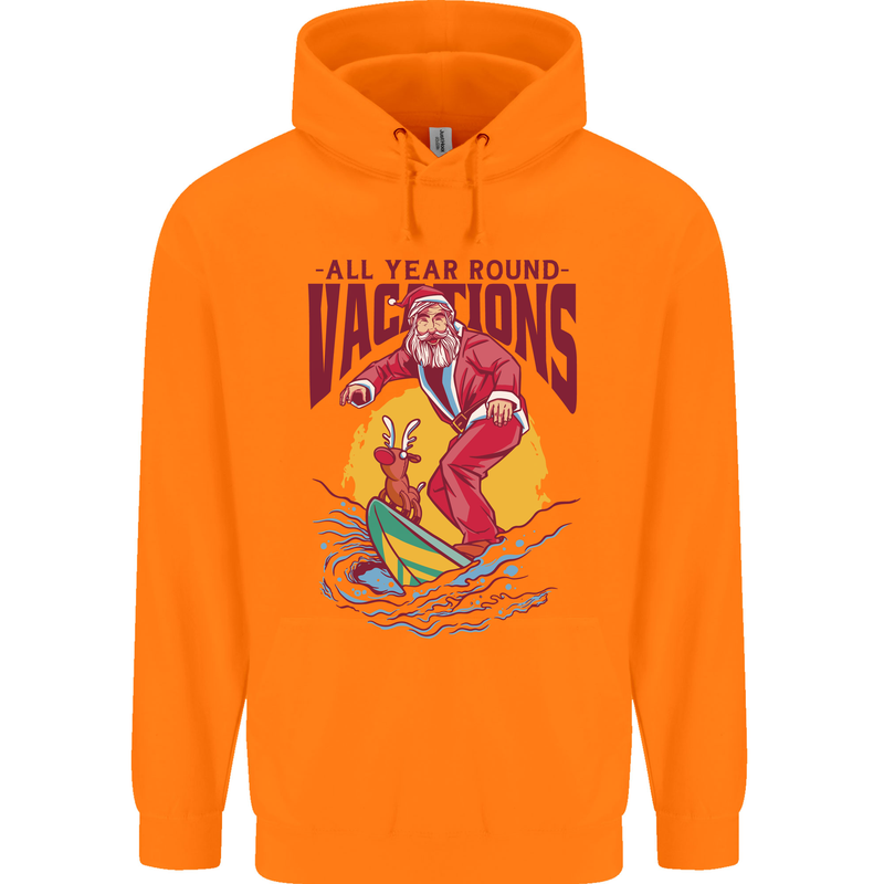 Santa Vacations Funny Christmas Surfer Surfing Childrens Kids Hoodie Orange
