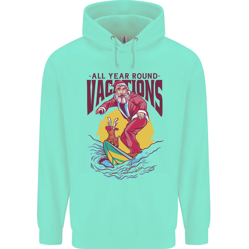 Santa Vacations Funny Christmas Surfer Surfing Childrens Kids Hoodie Peppermint