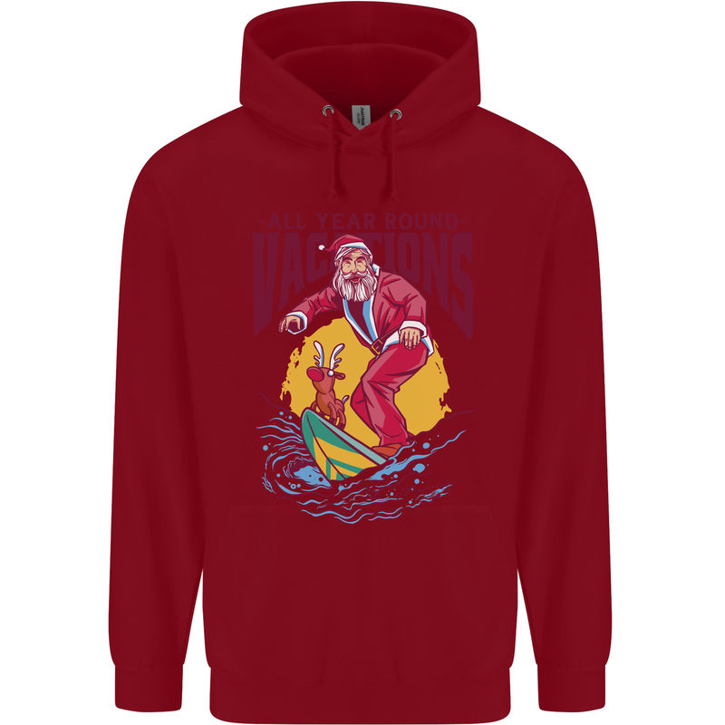 Santa Vacations Funny Christmas Surfer Surfing Childrens Kids Hoodie Red