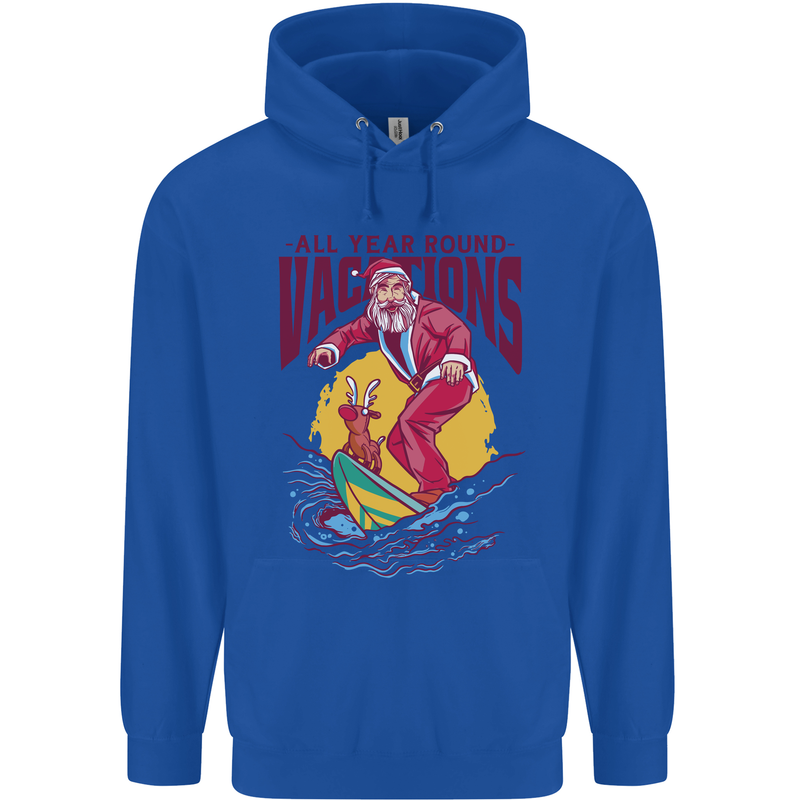 Santa Vacations Funny Christmas Surfer Surfing Childrens Kids Hoodie Royal Blue