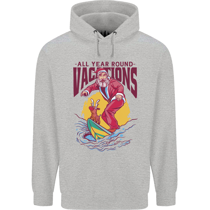 Santa Vacations Funny Christmas Surfer Surfing Childrens Kids Hoodie Sports Grey