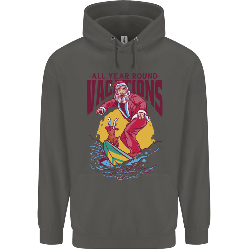 Santa Vacations Funny Christmas Surfer Surfing Childrens Kids Hoodie Storm Grey
