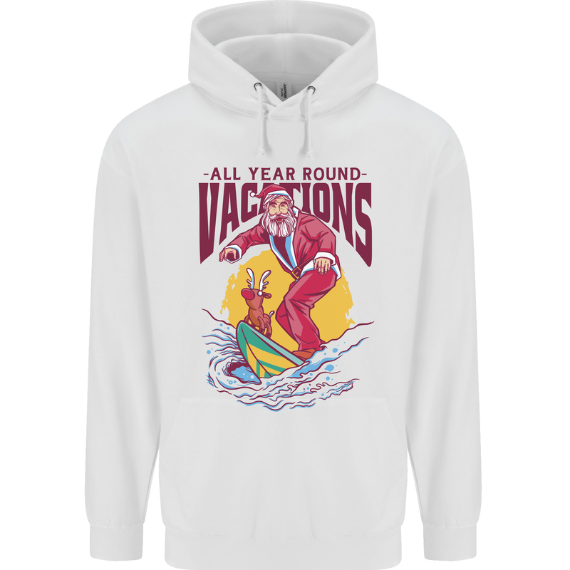 Santa Vacations Funny Christmas Surfer Surfing Childrens Kids Hoodie White
