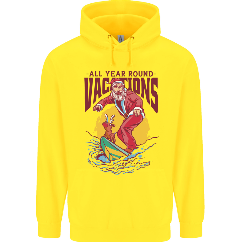 Santa Vacations Funny Christmas Surfer Surfing Childrens Kids Hoodie Yellow