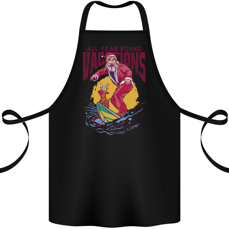 Santa Vacations Funny Christmas Surfer Surfing Cotton Apron 100% Organic Black