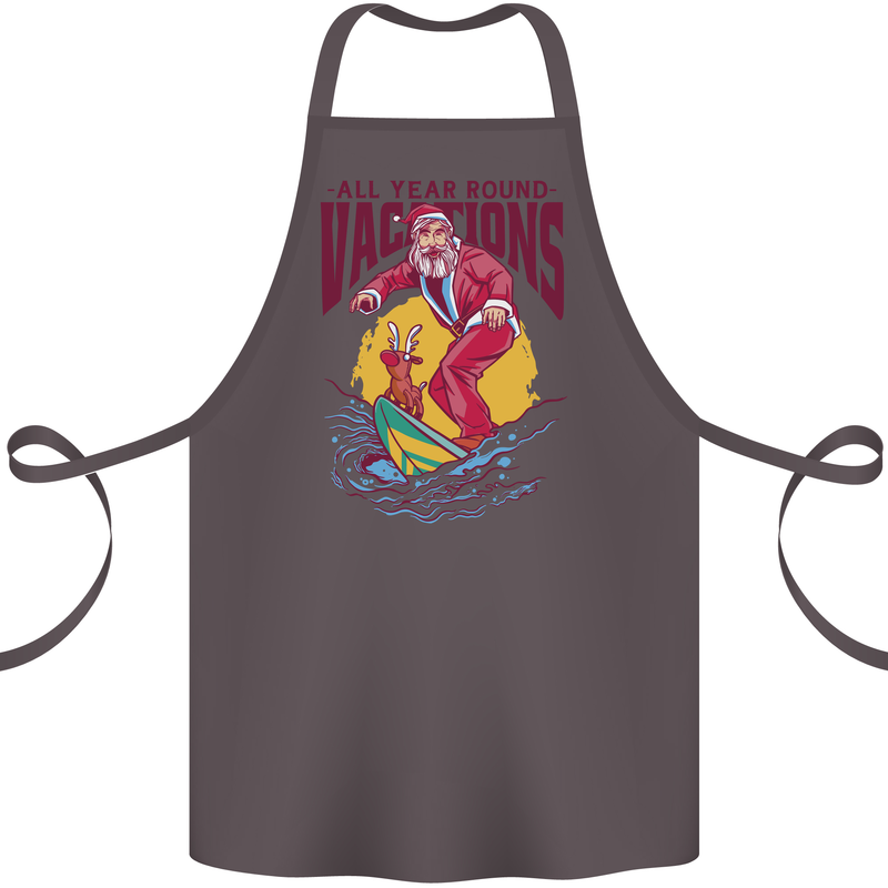 Santa Vacations Funny Christmas Surfer Surfing Cotton Apron 100% Organic Dark Grey