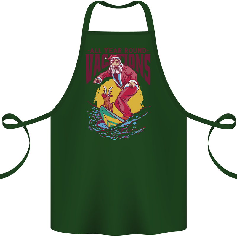 Santa Vacations Funny Christmas Surfer Surfing Cotton Apron 100% Organic Forest Green