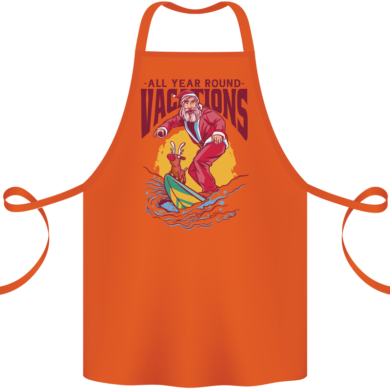 Santa Vacations Funny Christmas Surfer Surfing Cotton Apron 100% Organic Orange