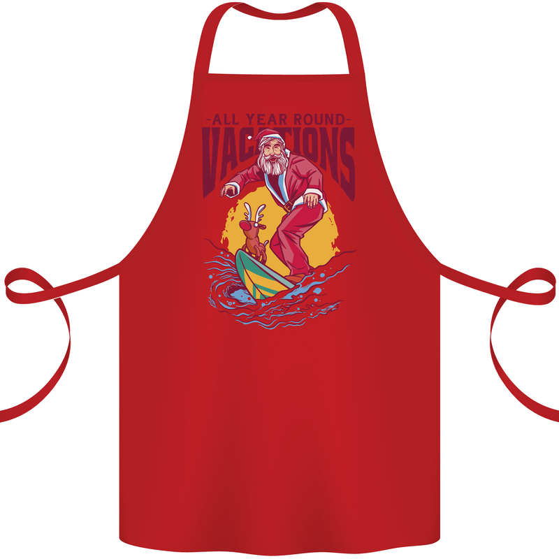 Santa Vacations Funny Christmas Surfer Surfing Cotton Apron 100% Organic Red