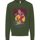 Santa Vacations Funny Christmas Surfer Surfing Kids Sweatshirt Jumper Forest Green