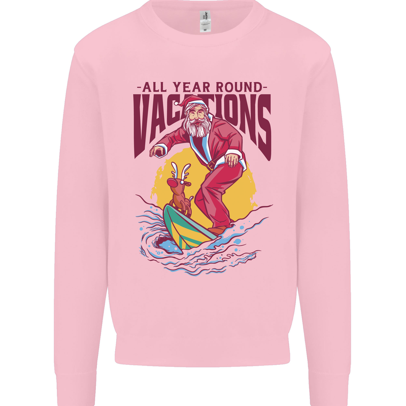 Santa Vacations Funny Christmas Surfer Surfing Kids Sweatshirt Jumper Light Pink