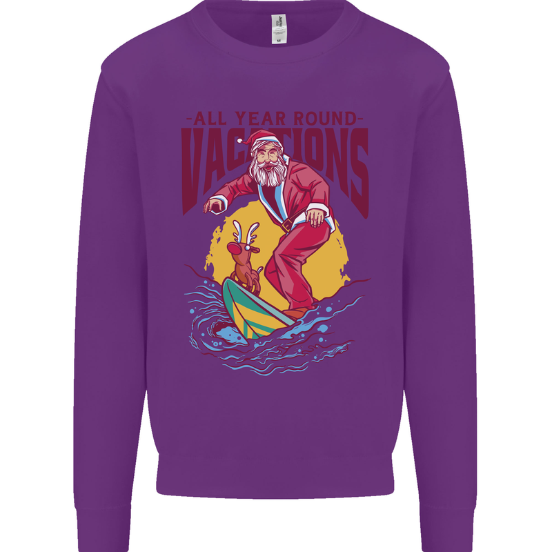 Santa Vacations Funny Christmas Surfer Surfing Kids Sweatshirt Jumper Purple