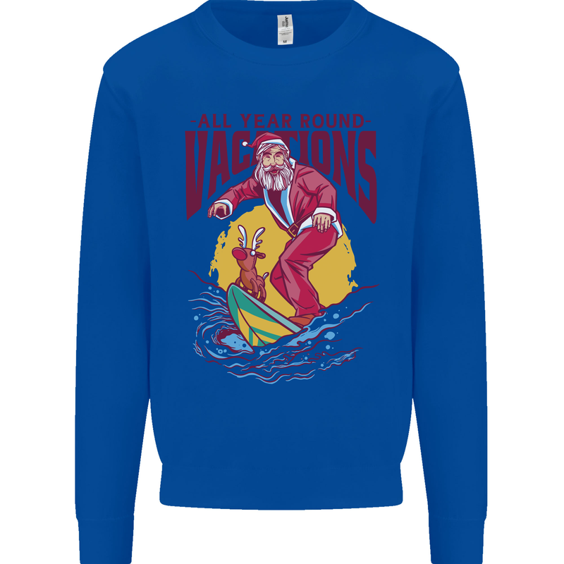 Santa Vacations Funny Christmas Surfer Surfing Kids Sweatshirt Jumper Royal Blue