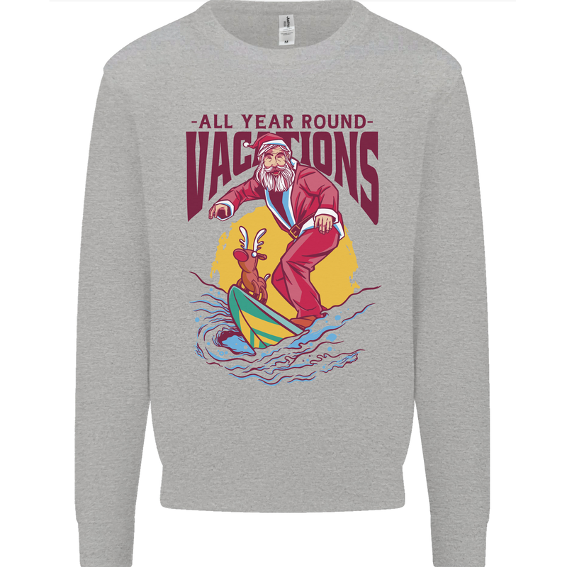 Santa Vacations Funny Christmas Surfer Surfing Kids Sweatshirt Jumper Sports Grey