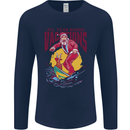 Santa Vacations Funny Christmas Surfer Surfing Mens Long Sleeve T-Shirt Navy Blue