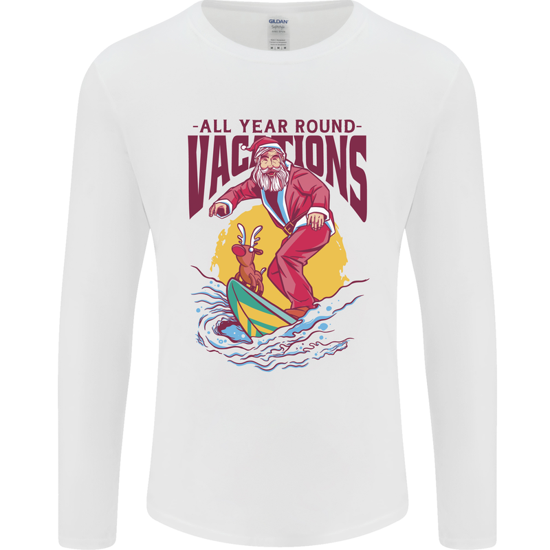 Santa Vacations Funny Christmas Surfer Surfing Mens Long Sleeve T-Shirt White