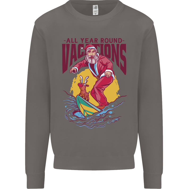 Santa Vacations Funny Christmas Surfer Surfing Mens Sweatshirt Jumper Charcoal