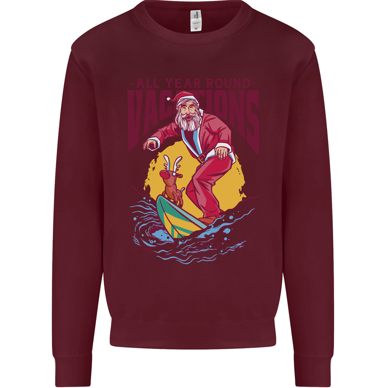 Santa Vacations Funny Christmas Surfer Surfing Mens Sweatshirt Jumper Maroon
