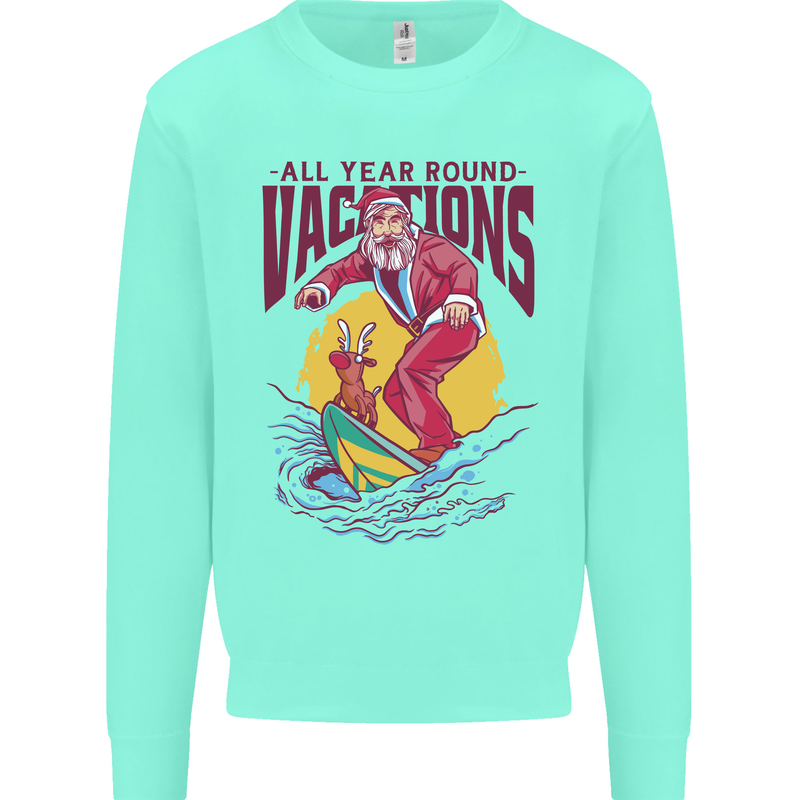 Santa Vacations Funny Christmas Surfer Surfing Mens Sweatshirt Jumper Peppermint