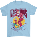 Santa Vacations Funny Christmas Surfer Surfing Mens T-Shirt 100% Cotton Light Blue