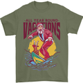 Santa Vacations Funny Christmas Surfer Surfing Mens T-Shirt 100% Cotton Military Green