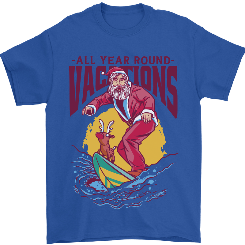 Santa Vacations Funny Christmas Surfer Surfing Mens T-Shirt 100% Cotton Royal Blue