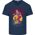 Santa Vacations Funny Christmas Surfer Surfing Mens V-Neck Cotton T-Shirt Navy Blue