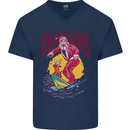 Santa Vacations Funny Christmas Surfer Surfing Mens V-Neck Cotton T-Shirt Navy Blue