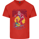 Santa Vacations Funny Christmas Surfer Surfing Mens V-Neck Cotton T-Shirt Red
