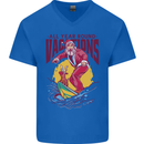 Santa Vacations Funny Christmas Surfer Surfing Mens V-Neck Cotton T-Shirt Royal Blue
