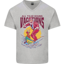 Santa Vacations Funny Christmas Surfer Surfing Mens V-Neck Cotton T-Shirt Sports Grey