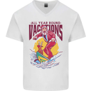 Santa Vacations Funny Christmas Surfer Surfing Mens V-Neck Cotton T-Shirt White