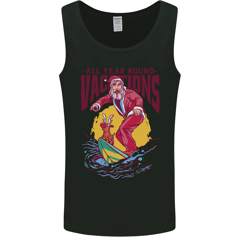 Santa Vacations Funny Christmas Surfer Surfing Mens Vest Tank Top Black