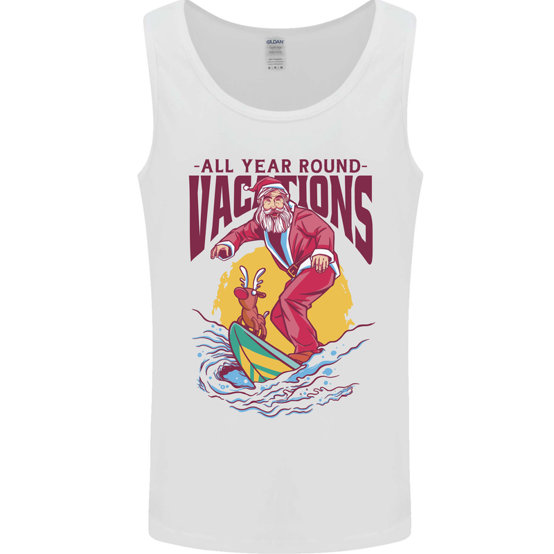 Santa Vacations Funny Christmas Surfer Surfing Mens Vest Tank Top White