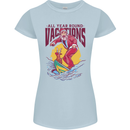 Santa Vacations Funny Christmas Surfer Surfing Womens Petite Cut T-Shirt Light Blue