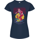 Santa Vacations Funny Christmas Surfer Surfing Womens Petite Cut T-Shirt Navy Blue