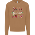 Santa's Favorite Teacher Funny Christmas Mens Sweatshirt Jumper Caramel Latte