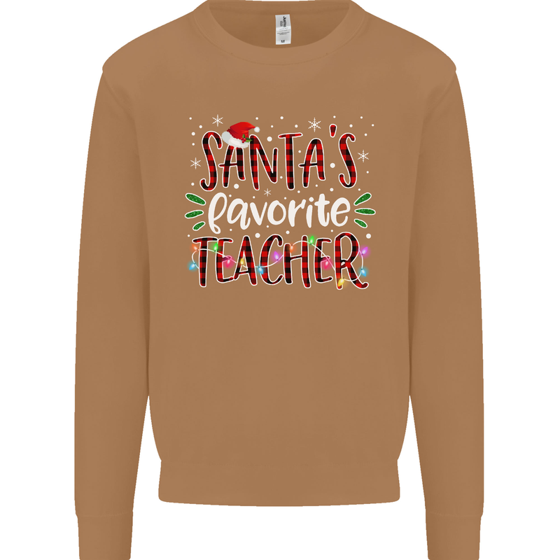 Santa's Favorite Teacher Funny Christmas Mens Sweatshirt Jumper Caramel Latte
