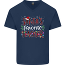 Santa's Favorite Teacher Funny Christmas Mens V-Neck Cotton T-Shirt Navy Blue