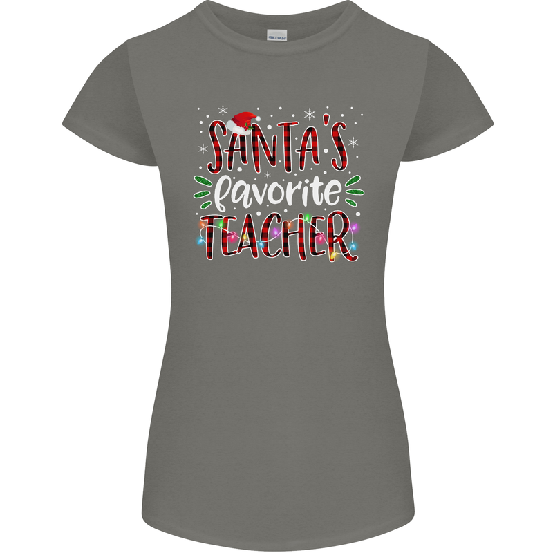 Santa's Favourite Teacher Funny Christmas Womens Petite Cut T-Shirt Charcoal