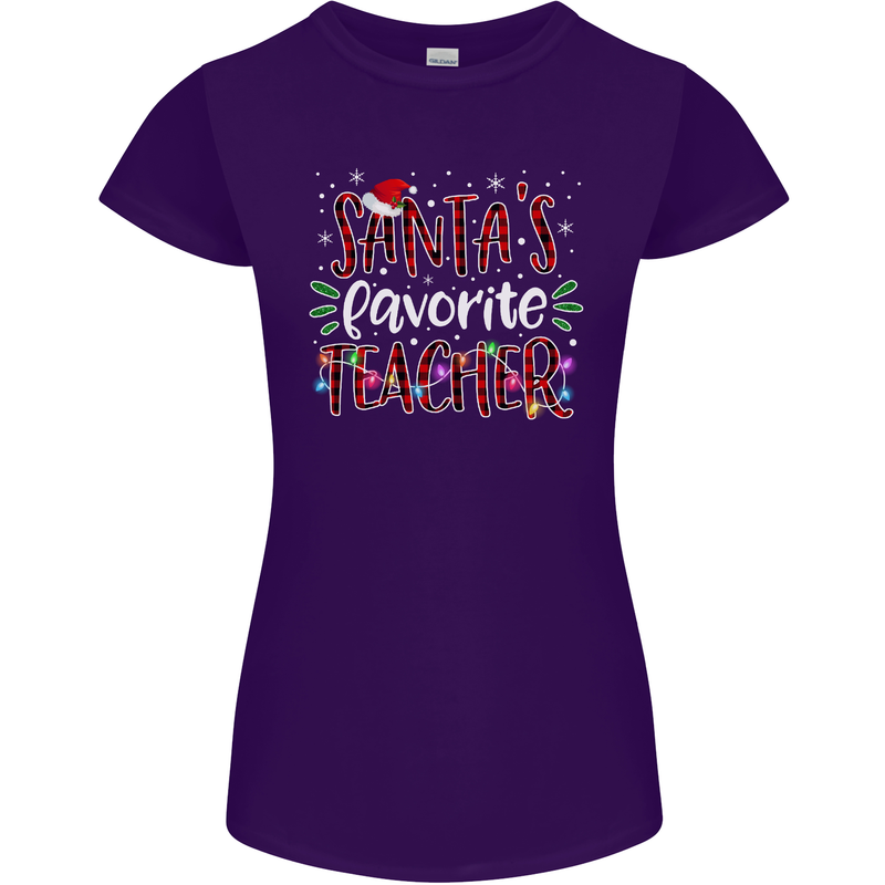 Santa's Favourite Teacher Funny Christmas Womens Petite Cut T-Shirt Purple