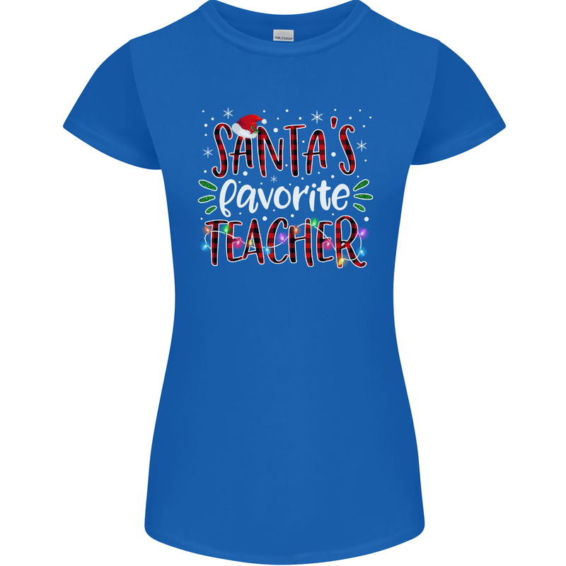 Santa's Favourite Teacher Funny Christmas Womens Petite Cut T-Shirt Royal Blue