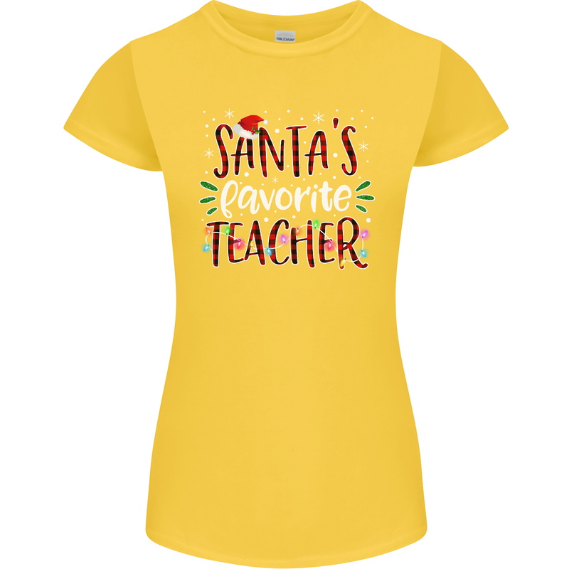 Santa's Favourite Teacher Funny Christmas Womens Petite Cut T-Shirt Yellow